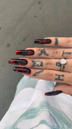 Halloween Acrylic Nails, Black Nail Polish, Nails Only, Red Nail