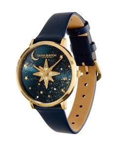 Unique Watches, Floral Watches, White Dial Watch, Guiding Light, Blue Watches, Into The Night, Leather Strap Watch, Rose Gold Watches, Celestial Jewelry