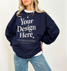 Gildan 18000 Navy, Sweatshirt Model, Navy Sweatshirt, Hoodie Mockup, Sweatshirt Mockup, Navy Hoodie, Save Image, Your Design, Mock Up