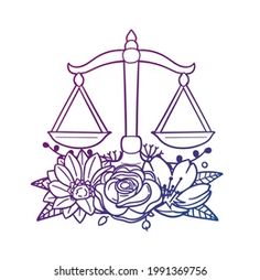 the scales of justice with flowers and leaves