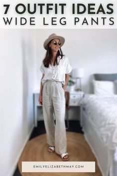 The Perfect Wide Leg Trousers Styled 7 Ways Wide Leg Trousers Outfit Casual, Black Wide Leg Trousers Outfit, Wide Leg Linen Pants Outfit, Pleated Pants Outfit, Linen Trousers Outfit, Linen Pants Outfit Summer, Wide Pants Outfit, Cream Wide Leg Trousers, Wide Linen Pants