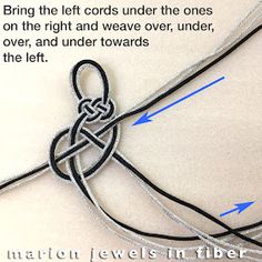 the instructions for making a knot on a piece of paper with blue arrows pointing to it