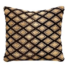 a brown and black pillow with squares on it