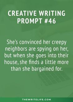 a woman is typing on her laptop with the caption, creative writing prompt 4