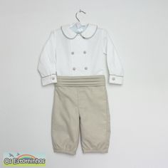 Boys outfit - Double breasted shirt with long sleeves and Below the knee pants - Various colors available The clothing set includes: *Below the knee Pants - Composition: 70% Cotton, 30% Polyester - 100% Cotton Lining - Elastic waistband on the back - Sash can't be removed *White Double breasted shirt with long sleeves - 100% Cotton fabric - Buttons covered with matching fabric - Peter pan collar trimmed in matching fabric - Long sleeves [Size] Please check the measurements I use to make the piec Beige Long Sleeve Sets With Buttons, Classic White Sets For Fall, Classic Collared Sets For Spring, Classic Spring Sets With Collared Shape, White Button-up Sets For Spring, White Collared Cotton Sets, Cream Long Sleeve Sets For Workwear, White Cotton Collared Sets, White Long Sleeve Sets With Button Closure