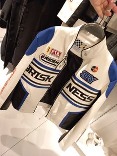 Blue white racer jacket shifting ur mom ananna Bershka Jacket, Women Leather Jacket, Racing Jackets, Collection Ideas, Biker Jackets, Racing Jacket