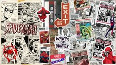 an assortment of comics and stickers on a white background with the words exit, what's up danger?