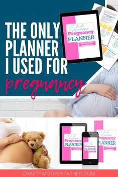 pregnant woman holding her belly with the text, the only planner i used for pregnancy