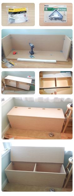 the steps to make a diy storage bench