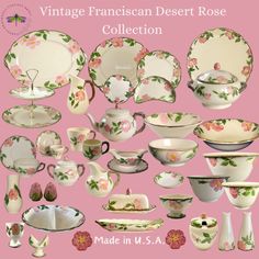 vintage american desert rose collection from the 1950's - 50 piece dinnerware set