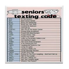 a sign that says seniors texting code on the front and back of an image