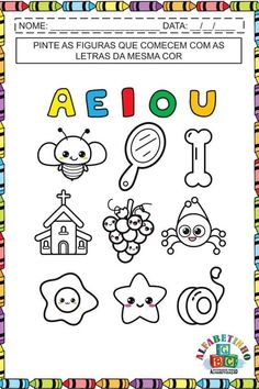 an activity sheet for children to learn how to draw and color the letters in spanish