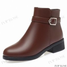 Winter Anti-cold Thickened Comfortable Side Zipper Cotton Boots / Leather Boots Winter Office Boots With Flat Heel, Winter Flat Heel Office Boots, Flat Heel Winter Office Boots, Flat Heel Office Boots For Winter, Shape Party, Party Heels, Boots Leather, Pig Skin, Cowhide Leather