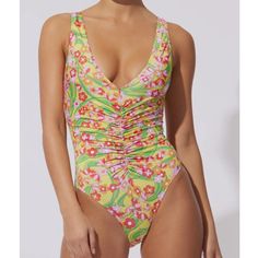 Bnwt Solid And Striped Lucia Sheen Luxe Floral Ruched One Piece Swimsuit. Size Small. Gorgeous Hard To Find And Never Worn! Vibrant Yellow Swimwear For Spring, Yellow Ruched Swimwear For Beach, Multicolor Ruched Swimwear, Fitted Yellow Ruched Swimwear, Multicolor Lined One-piece For Swimming, Multicolor Tropical One-piece Swimwear, Stretch Floral Print One-piece Swimwear, Multicolor Ruffled One-piece Swimwear, Multicolor One-piece Swimwear With Tropical Print