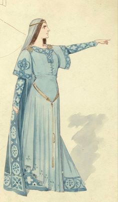 a drawing of a woman dressed in blue