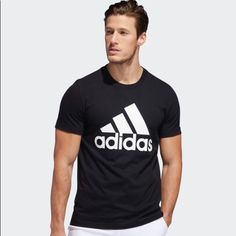 Men’s Nwt Black Adidas T-Shirt Sweat Wicking Breathable Material Black Adidas T-shirt With Logo, Adidas Black Moisture-wicking T-shirt, Adidas Black T-shirt With Letter Print, Black Casual T-shirt With Logo, Black Adidas Logo Cotton T-shirt, Adidas Black T-shirt With Logo, Black Adidas Logo Cotton Top, Adidas Black T-shirt For Sports, Adidas Casual Moisture-wicking T-shirt