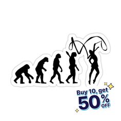 the evolution sticker is shown in black and white, with an image of a woman holding