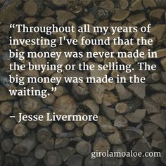 a pile of firewood with the quote throughout all my years of investing i've found that the big money was never made in the buying or selling