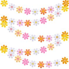 a bunch of flowers that are on a string