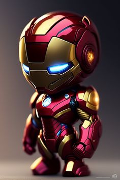 an iron man character with glowing eyes