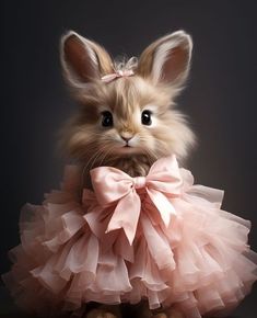 a small rabbit wearing a pink dress