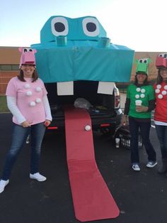 Board Game Parade Float, Hippo Trunk Or Treat, Hungry Hippo Trunk Or Treat, Trunk Or Treat Ideas For Cars, Cookoff Ideas, Paw Ideas, Project Graduation, Trunker Treat Ideas, Halloween Car Decorations