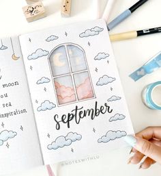 September bullet journal covers Monthly Scrapbook Ideas, Monthly Planner Ideas Inspiration, Month Journal Cover, September Cover Page Bullet Journal, 2024 Cover Page, September Journal Cover, September Bujo Cover, Journal Month Page, September Bullet Journal Cover