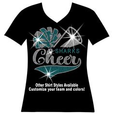 "Custom Cheer Team Cheer Megaphone and Pom Pom, RHINESTONE or Holographic SPANGLE Sparkle Bling Ladies V-neck Shirts, Tanks, Hoodies and more. At Becky's Boutique our stones are high quality, glass, machine cut, 12 facet rhinestones for maximum sparkle in the largest selection of colors available! Not only do we offer rhinestones, but we also have holographic spangle bling! With the largest selection of T-shirt styles and sizes, including ladies plus sizes and over 1000 different custom designs Competition Cheer, Team Cheer, Cheer Megaphone, Cheer Competition, Bling Shirt, Cheer Coach, Bling Shirts, Competitive Cheer, Cheer Coaches