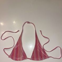 Color Is Solar Stripe & Material Is Velvet. Never Worn, Size M Adjustable Striped Swimwear For Summer, Adjustable Striped Beachwear Swimwear, Beachwear Lined Triangle Top Swimwear, Adjustable Striped Swimwear For Poolside, Lined Triangle Top Beachwear, Striped Triangle Halter Top For Vacation, Adjustable Pink Swimwear For Pool, Striped Halter Top For Beach Season, Fitted Pink Summer Swimwear