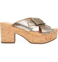 A cushioned footbed provides day-to-night comfort in a classic sandal lifted by an earthy cork heel and platform. Leather Upper Leather Lining Natural Cork Wrapped Heel and Platfrom Cushioned footbed 3" heel, 1 3/4" platform height Cork Heels, Wrap Heels, Platform Slides, Hello Gorgeous, Cork Wedge, Criss Cross, Sale Items, Cork, Leather Upper