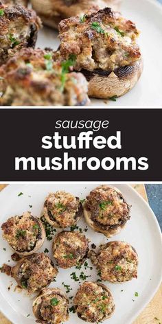 sausage stuffed mushrooms on a white plate