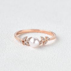 Pearl Rose Gold Ring, Rose Gold Pearl Engagement Ring, Silver Pearl Ring For Women, Pearl Rings In Gold, Gold Pearl Rings, Pearl Promise Rings, Pearl Engagement Rings, Pearl Ring Design, Pearl Wedding Ring