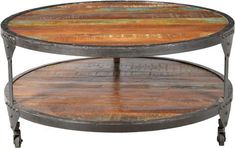 Cornwall Round Iron Frame Coffee Table Lodge Furniture, Ranch Furniture, Cowhide Furniture, Barnwood Furniture, Western Furniture, Coffee Table Farmhouse, Cool Coffee Tables, Ottoman Coffee Table, Practical Storage