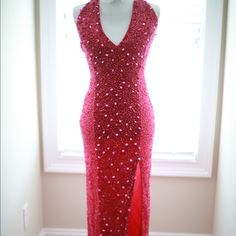 Two Colored Hot Pink Sequined And Beaded Dress, Worn For Pageant Appearances And Crowning. Good Dress For Prom. Altered To A Size 00/0, Small Train, Side Front Slit Pink Sequined Dress, Good Dress, Dress For Prom, Pink Sequin Dress, Sequined Dress, Beaded Dress, Sequin Dress, Nice Dresses, Pink Ladies