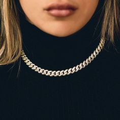 8.5mm GLD Link Choker in Yellow Gold Auburn Logo, Cuban Necklace, Tiger Pendant, Tennis Necklace, Solid Gold Jewelry, Chain Link Necklace, Link Necklace, Cz Stone, Chain Link Bracelet