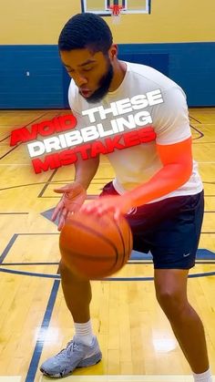 a young man holding a basketball on top of a gym floor with the words, who these dribbling matters?