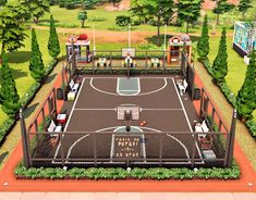 an aerial view of a basketball court in sims4