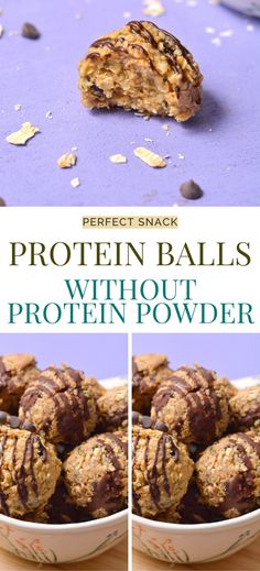 the cover of perfect snack protein balls without protein powder is shown in two separate images