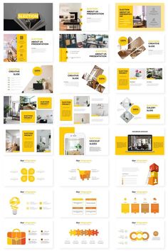 the yellow and white website design is displayed on a large screen, with many different colors