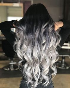 White Ombre Hair, Black To Silver Ombre, Black Haircut Styles, Silver Ombre Hair, Grey Ombre Hair, Black Roots, Silver Ombre, Ombré Hair, Ombre Hair Color