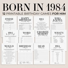 birthday games for him with the words born in 1994 printed on them and black text