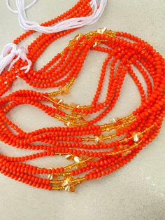 Free shipping Orange Faceted Beads, Orange Faceted Oval Beads, Traditional Orange Faceted Beads, Waist Beads, Belly Chain, Beaded Bags, Wholesale Beads, Ghana, Glow In The Dark