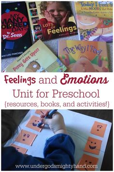 children's hand writing feelings and emotions unit for preschools, books, and activities