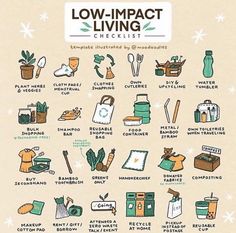 an illustrated poster with the words low impact living on it's front and back