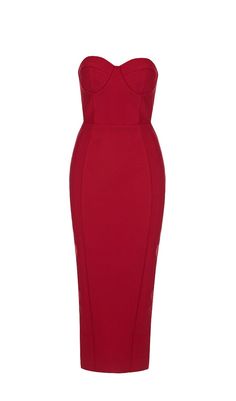 CUT OUT SPLIT STRAPLESS BANDAGE MIDI DRESS IN RED Formal Bodycon Dress With Sweetheart Neckline For Prom, Elegant Sleeveless Bandage Dress For Wedding, Sleeveless Bodycon Dress For Wedding And Prom Season, Fitted Spaghetti Strap Bridesmaid Dress For Party, Wedding Corset Dress With Sweetheart Neckline For Evening, Wedding Evening Corset Dress With Sweetheart Neckline, Formal Bridesmaid Dress With Spaghetti Straps, Evening Wedding Dresses With Spaghetti Straps, Fitted Bandage Dress For Wedding