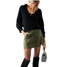 Nwt Blank Nyc Suede Mini Skirt. Back Ring Zipper Closure. Two Front Slit Pockets With Off Center Split. Fully Lined. Model Images To Show Style And Fit. Layer With Tights And A Chunky Sweater. Perfect For Fall. 15” Waist 15” Length Green Mini Skirt Outfit, Green Skirt Outfits, Olive Mini Skirt, Army Green Skirt, Midnight Memories, Green Mini Skirt, Rock Outfit, Miniskirt Outfits, Suede Mini Skirt