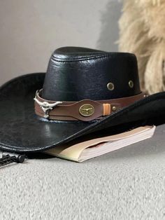 Black  Collar  PU Leather   Embellished   Men Accessories Sombrero Cowboy, Bull Head, Cowboy Style, Newsboy Cap, Cowboy Hat, Kids Beachwear, Outdoor Travel, The Men