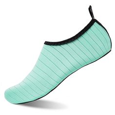 a pair of green socks with black trims on the bottom and side, sitting in front of a white background