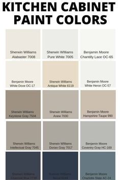 the kitchen cabinet paint colors are shown