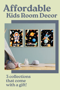 three children's room decor with the text, 3 collections that come with a gift